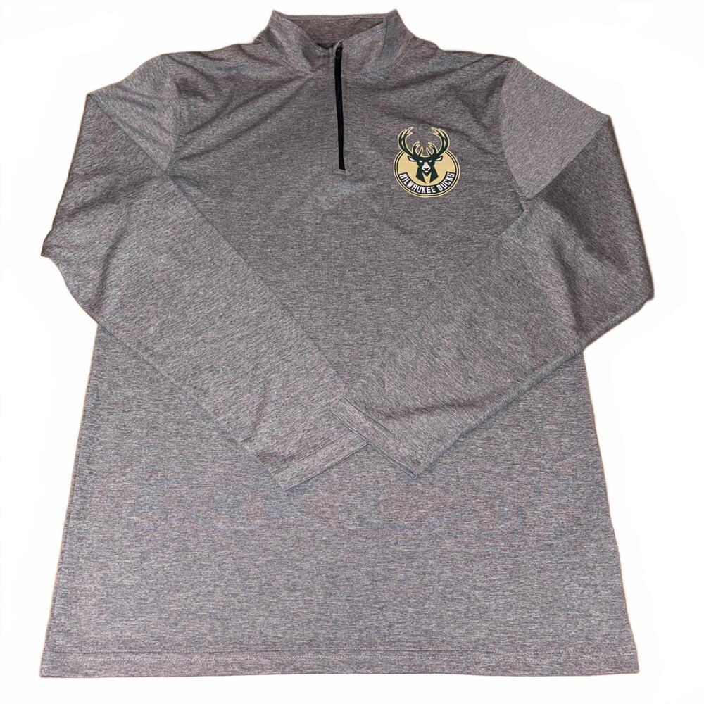NBA Milwaukee Bucks Gray Quarter-Zip Pullover Men's Medium Athleisure Basketball